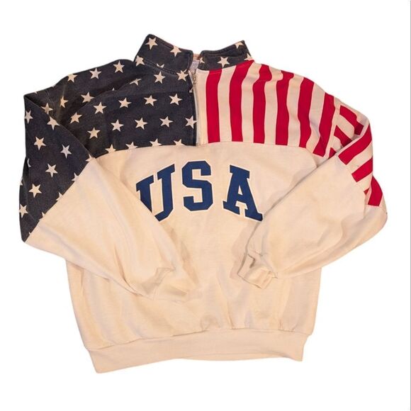 Women's 80s vintage USA red white & blue collared sweatshirt size XL‎ - Picture 1 of 8